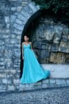 Vestido Longo Plissado Azul Tiffany