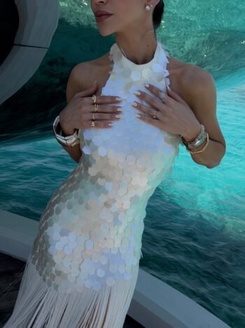Vestido Bordado Longo em Franjas - Foto 2