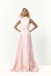 Vestido Longo Fluido Plissado frente unica Rosa