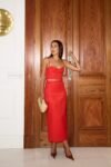 Conjunto Blusa e Saia Midi Alfaiataria Vermelho