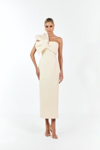 Vestido Midi Laço Escultural Com Broche
