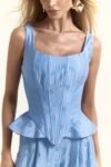 Conjunto Laise Com Corset E Calça Azul