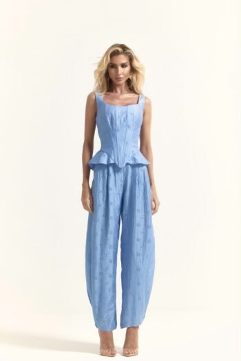 Conjunto Laise Com Corset E Calça Azul