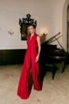 Conjunto Feminino Blusa e Calça Plissada Vermelho