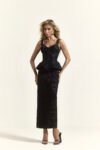 Conjunto Jacquard Blusa Peplum Saia Midi Preto