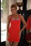 Vestido Fiorella Vermelho em Crepe com Pedrarias