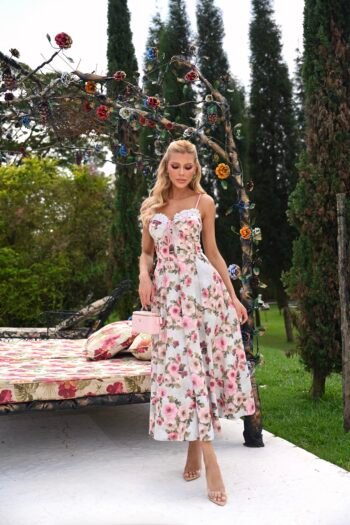 Vestido Midi Com Estampa floral Verde