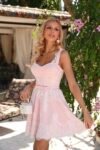 Vestido Orquídea Curto Rosa Candy em Crepe e Renda