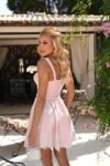 Vestido Orquídea Curto Rosa Candy em Crepe e Renda