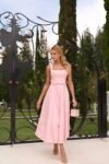 Vestido Midi Jacquard Rosa