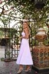 Vestido Daphne Midi Listrado Rosa com Bordados