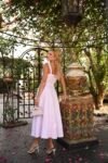 Vestido Daphne Midi Listrado Rosa com Bordados