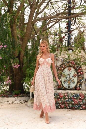 Vestido Midi Com Estampa floral Rosa
