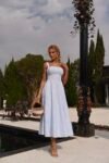 Vestido Daphne Midi Listrado Azul com Bordados