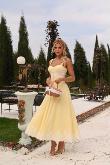 Vestido Begonia Midi Amarelo Manteiga m Linho Misto - Foto 2