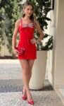 Vestido Fiorella Vermelho em Crepe com Pedrarias