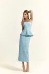 Vestido Midi em Renda Com Top Corset Peplum Azul