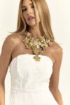 Conjunto Blusa Peplum E Saia Midi com Franjas Off
