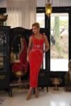 Vestido Eve Midi Vermelho em Crepe Premium com Pedrarias