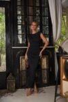 Vestido Luna Midi Preto em Malha com Cristais Termocolantes