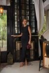 Vestido Luna Midi Preto em Malha com Cristais Termocolantes