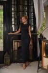 Vestido Luna Midi Preto em Malha com Cristais Termocolantes