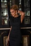 Vestido Luna Midi Preto em Malha com Cristais Termocolantes