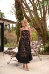 Vestido Luma Midi Preto em Tule Rendado e Crepe Alfaiataria Premium