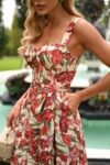 Vestido Holly Midi Floral em Crepe Alfaiataria Premium Bege