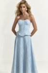 Conjunto Blusa Peplum Saia Midi Azul