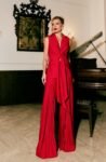 Conjunto Feminino Blusa e Calça Plissada Vermelho