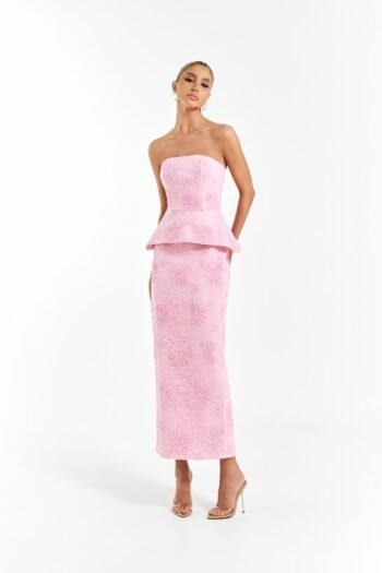 Vestido Midi Tomara que Caia Bordado Rosa