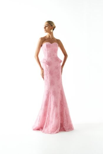 Vestido Longo Tomara que Caia Bordado Rosa