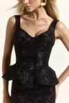 Conjunto Jacquard Blusa Peplum Saia Midi Preto