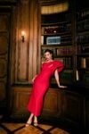 Vestido Midi Ombro Só Babado vermelho